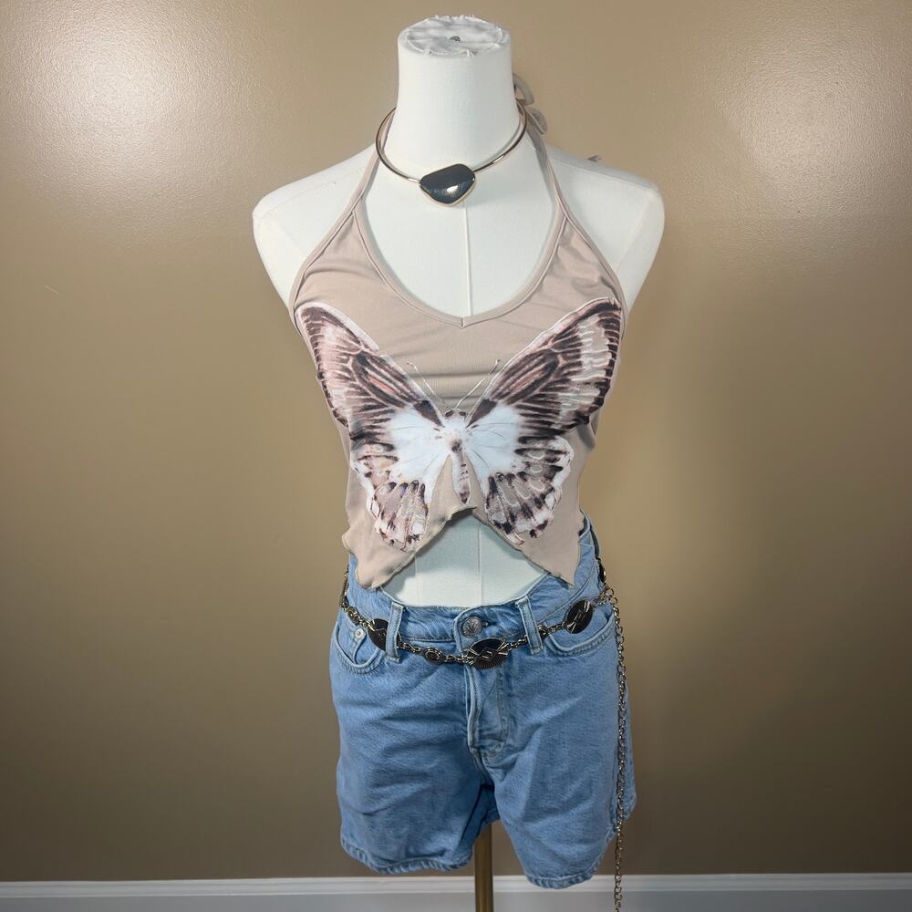 NWT Y2K Butterfly Halter Crop Top Sz Small
